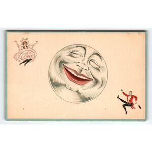 Anthropomorphic Laughing Moon Man Jumping Girl Man Fantasy Postcard Series 570